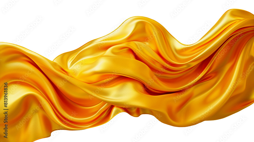 Poster satin smooth fabric of golden color isolated on transparent background. design element, abstract bac