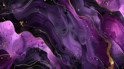   A canvas of purple and golden spirals against a dark purple backdrop, with scattered gold specks added for extra shine