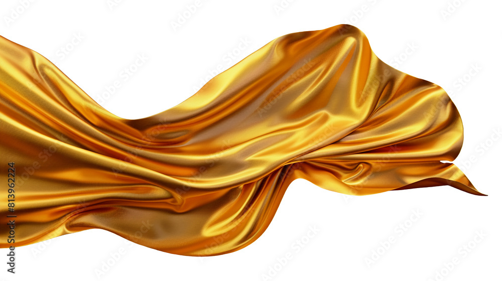 Poster satin smooth fabric of golden color isolated on transparent background. design element, abstract bac