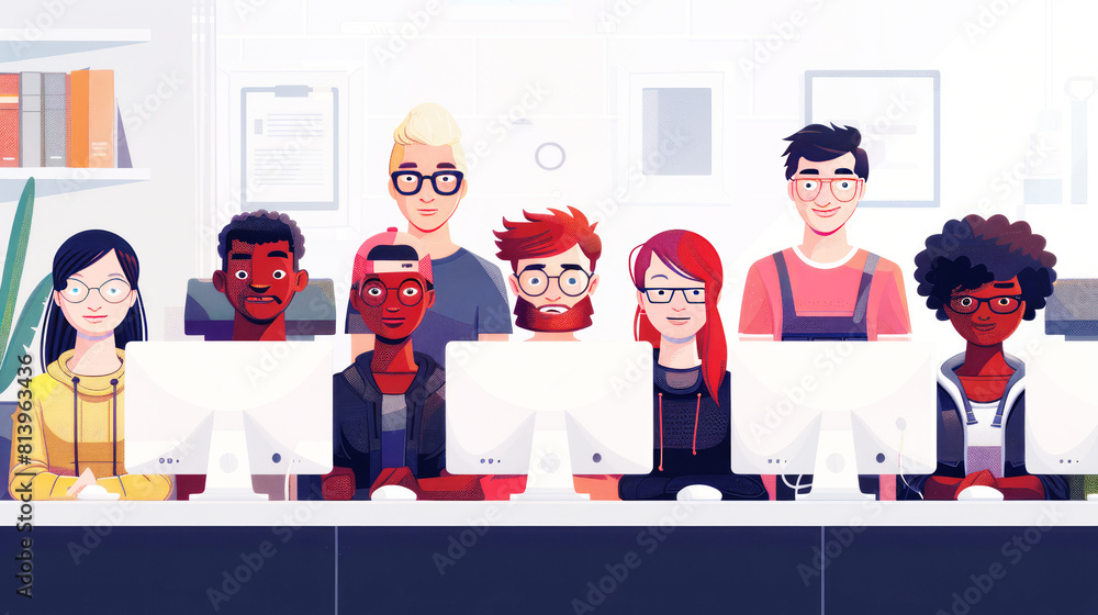 Aufkleber tech company showcasing a team of developers, evenly split between genders