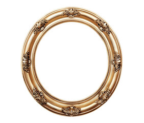 Golden oval frame isolated on transparent background