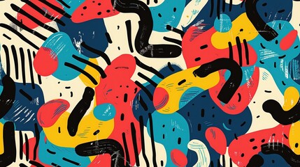 Obraz premium pop art bright color with free shape dot and line design seamless pattern, Generative Ai 