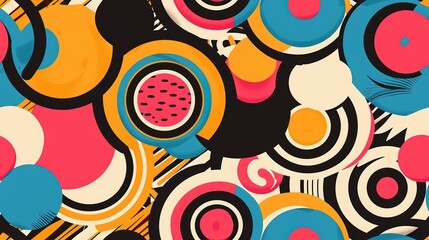 Fototapeta premium pop art bright color with free shape dot and line design seamless pattern, Generative Ai 