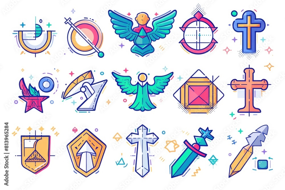 Poster various colored icons on a plain white background. perfect for web design projects