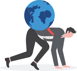 Lead the world economy to grow. Businessman with a globe running on a growing arrow. vector

