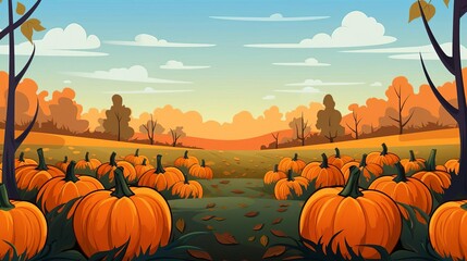 Pumpkin patch flat design side view Halloween theme animation Splitcomplementary color scheme