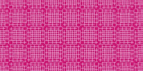 Modern motif shape abstract shape magenta pink color seamless border pattern with cloth fabric linen effect. Vibrant fresh childish design for drawn geo textile ribbon trim or washi tape