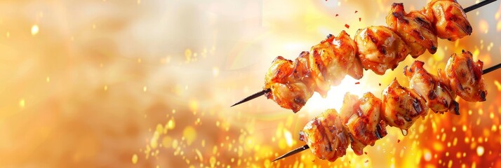  Delicious and juicy pieces of meat cooked on skewers over an open fire.