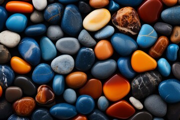 Radiant Stones orange blue background. Many colorful collection. Generate Ai