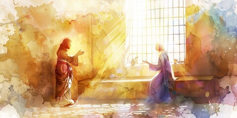 The Annunciation is a painting of the moment when the angel Gabriel appears to Mary and announces that she will give birth to Jesus.