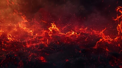 The red fire and smoke overlay is surrounded by a black background with glowing flame sparks. There is an abstract heat fog made up of hot flying embers.
