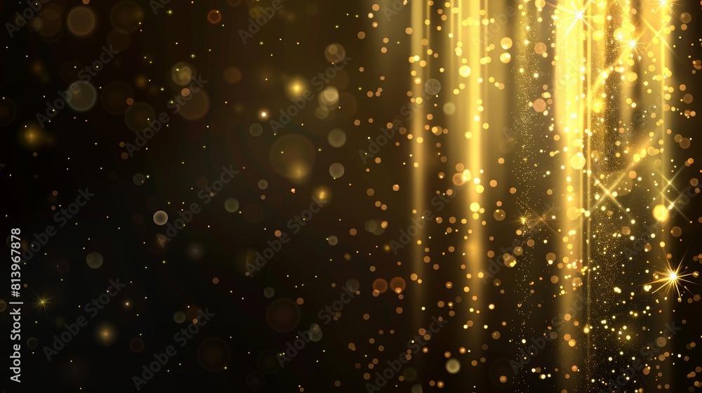 Poster the image depicts a vertical gold flare against a black background. there are golden glow sparkles a