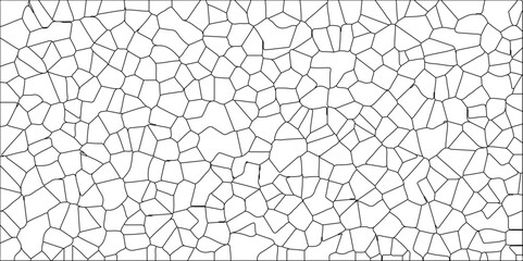 White color Broken Stained-Glass Background with black lines. Voronoi diagram background. Seamless pattern with 3d shapes vector Vintage Illustration background. Geometric Retro tiles pattern