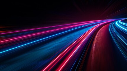 Speed light road lines. Neon stripe effect like a trace from a car. Fast laser beams. Futuristic beam of LED bright curves.