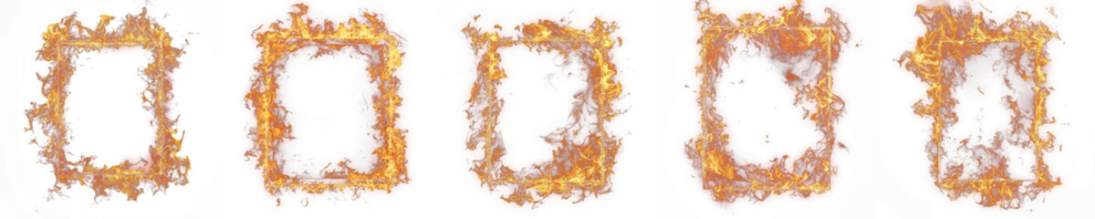Golden fiery square frames on white backdrop