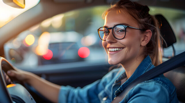Photo realistic of Driving Instructor at Work: Instructor calmly guides new driver with encouragement during a driving lesson   Stock Image Concept