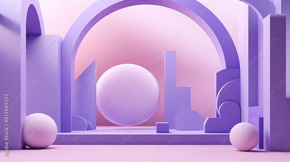 Aufkleber geometric objects and arch on very peri purple color. abstract background with various geometric sha