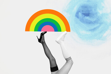 Composite collage picture of upside down girl legs lgbt rainbow isolated on creative background