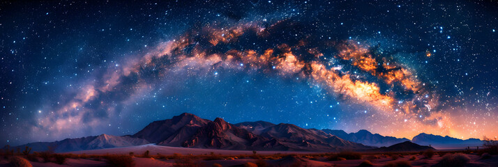 Stunning Photo Realistic Image of Milky Way Over Desert Oasis with Celestial Glow   Adobe Stock Concept