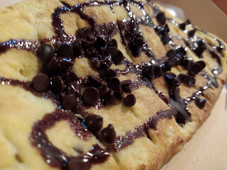 Close up view of delicious bakery with toppings