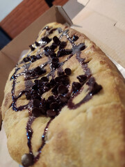 Close up view of delicious bakery with toppings