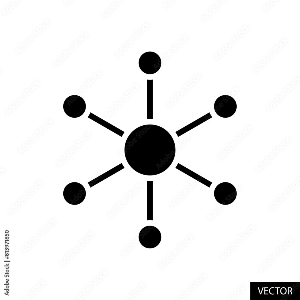 Poster hub and spoke, network connection, central database vector icon in glyph style design for website, a