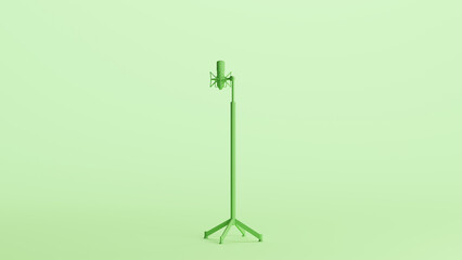 Green microphone stand sound recording production vintage mic soft tones mint background 3d illustration render digital rendering