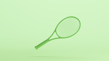 Green tennis racket racquet strings sports equipment soft tones mint background 3d illustration render digital rendering