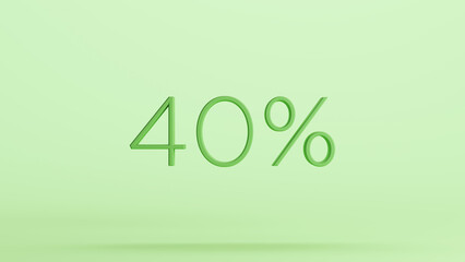 Green 40 percent % sign business discount symbol mint background 3d illustration render digital rendering