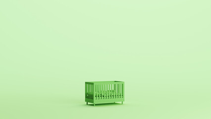 Green cot crib manger baby infant bed cribb soft tones mint background 3d illustration render digital rendering