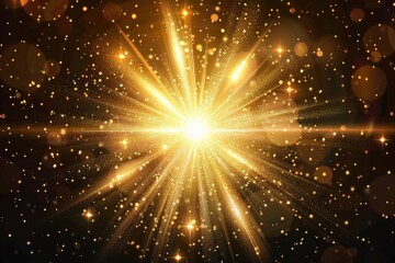 A stunning golden star burst against a dark black backdrop. Ideal for use in holiday designs