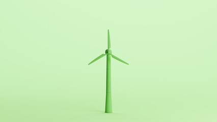 Green wind turbine windfarm wind power sustainable renewable energy mint background 3d illustration render digital rendering
