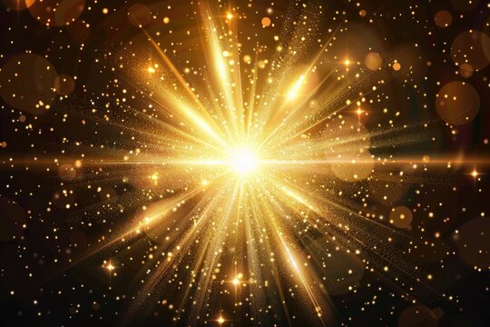 A stunning golden star burst against a dark black backdrop. Ideal for use in holiday designs