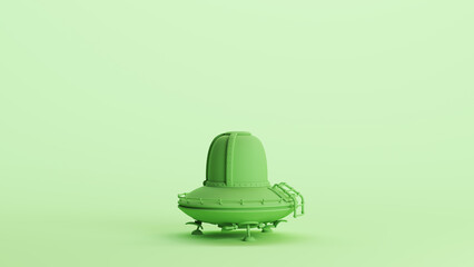 Green ufo flying saucer vintage space craft spaceship extraterrestrial transportation mint background 3d illustration render digital rendering © paul