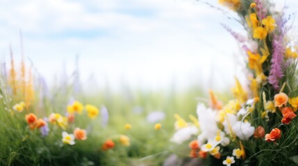 Fototapeta premium Spring flowers portal background with copyspace.