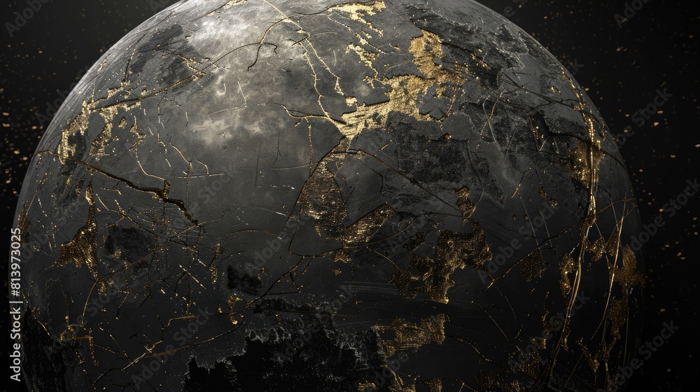Aufkleber a dynamic 3d rendering showcases abstract art featuring a damaged spherical earth like planet moon o