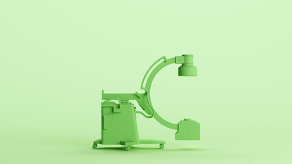 Green hospital c arm scanner health care diagnostic device mint background side view 3d illustration render digital rendering