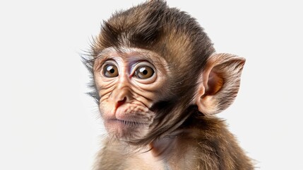 A close up of a monkey's face on a white background. Perfect for animal lovers and educational materials