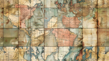 Photo realistic Vintage Map Tiles: Tiles printed with vintage maps for adventurous fathers in nostalgic travel concept