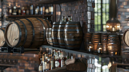 Distinctive Photo Realistic Whiskey Barrel Inspired Tiles Concept for a Sophisticated Personal Bar