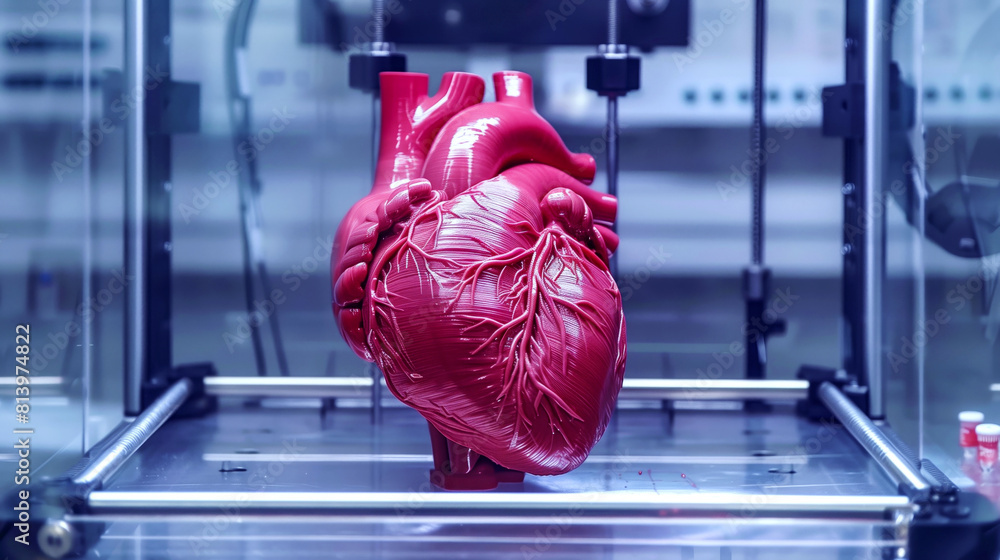 Sticker A highly detailed model of a human heart showcased in a controlled laboratory environment.