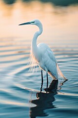 A white bird standing on top of a body of water. Suitable for nature and wildlife concepts