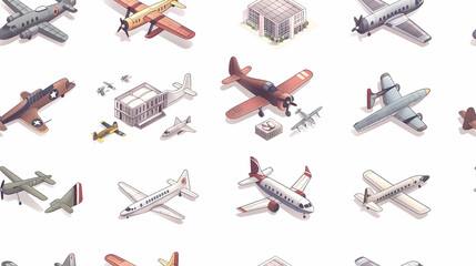 Aviation Themed Tiles: Flat Design Icons Capturing the Spirit of Flight   Ideal for Plane Enthusiast Dads with a Passion for Aviation   Flat Illustration Concept