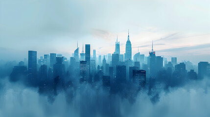Cityscape in Morning Mist: Urban Skyline Merging with Nature s Mystery