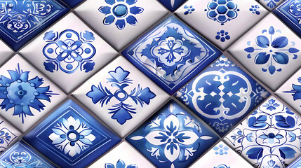 Classic Blue and White Mother s Day Tiles: Symbolizing Purity and Tranquility for Stylish Home Decor  Flat Design Icon with Patterns, Ideal for Mother s Day Celebrations   Vector I