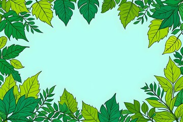Fototapeta premium A backdrop of fresh natural foliage forms the frame. The center is empty, suitable for placing text