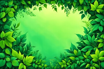 Obraz premium A backdrop of fresh natural foliage forms the frame. The center is empty, suitable for placing text