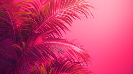 Vibrant pink tropical palm leaves on gradient background