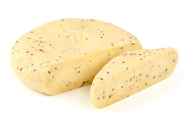 Caraway cheese, isolated on a white background