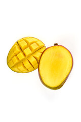 Mango with slice, tropical fruit, isolated on white background. High resolution image